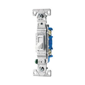 Eaton toggle switch, #14-10 AWG, 15A, Flush, 120V, Back and side, push wire, Screw, Almond, Load type: Motor Control, Fan, LED, Incandescent, ELV, MLV, CFL, Flourescent, Halogen, Single-Pole, Three-Way, Three-Way