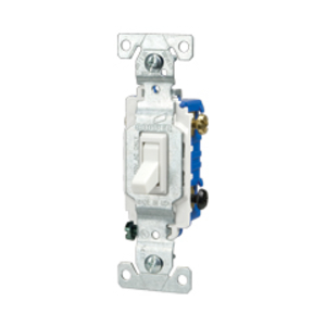 Eaton toggle switch, #14-10 AWG, 15A, Wall, 120V, Side and push, Grounding, White, Four-way, Polycarbonate