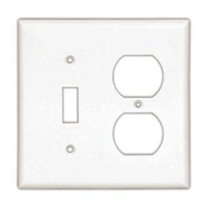 Eaton Combination wallplate, White, Toggle, Duplex receptacle Cutout, Thermoset, Two- gang, Standard, ED Box