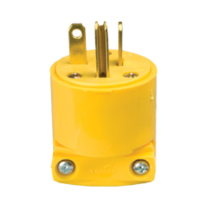 Eaton Arrow Hart straight blade plug , #18-12 AWG, 20A, Commercial, 250V, Back wire, Yellow, Brass, Vinyl, 6-20P, Two-pole, three-wire, grounding, Screw, 0.25-0.66