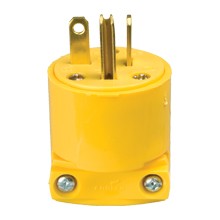 Eaton Arrow Hart straight blade angled plug , #18-12 AWG, 20A, Commercial, 250V, Back wire, Yellow, Brass, Vinyl, 6-20P, Two-pole, three-wire, grounding, Screw, 0.25-0.66