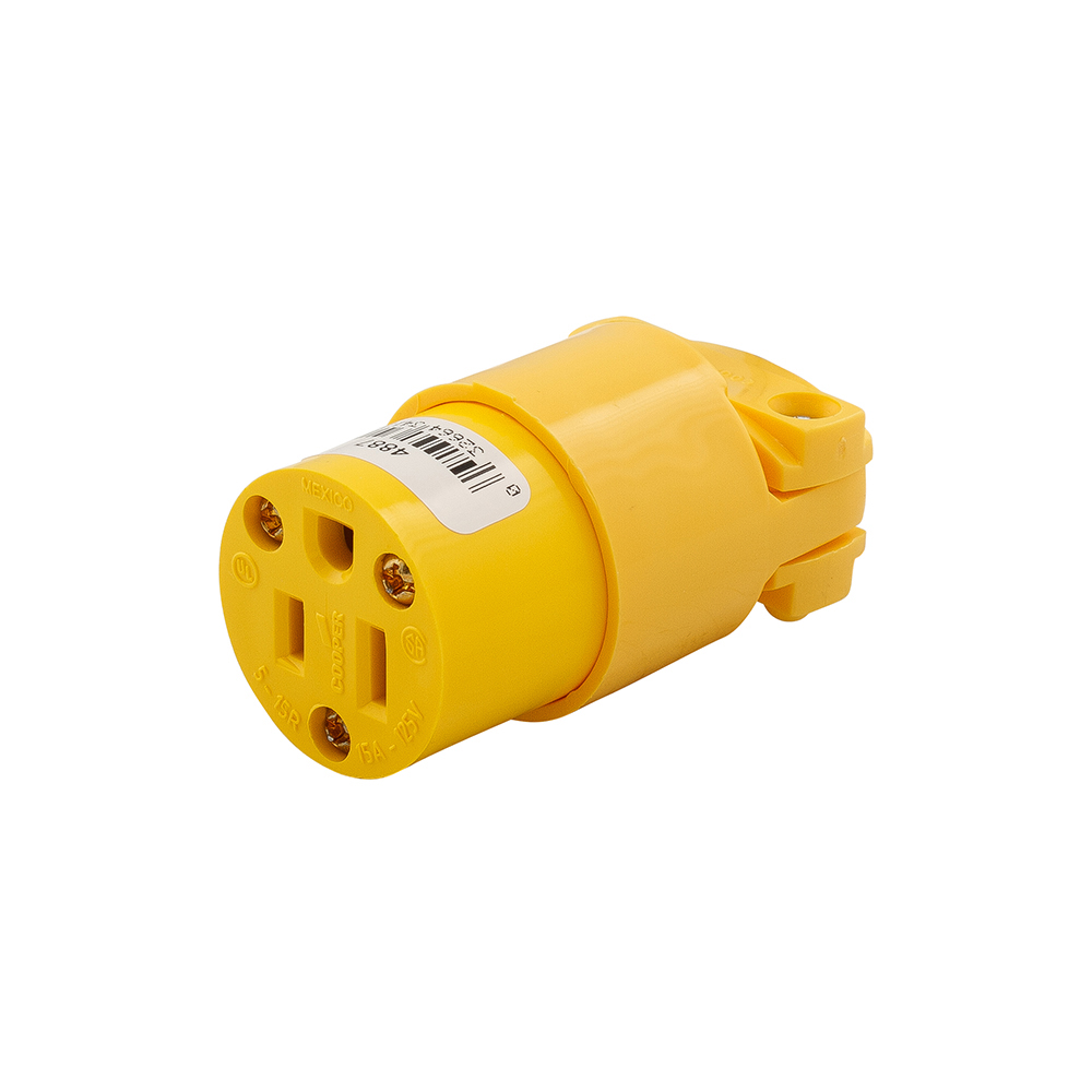 Eaton Arrow Hart straight blade connector , #18-12 AWG, 15A, Commercial, 125V, Back wire, Yellow, Brass, Vinyl, 5-15R, Two-pole, three-wire, grounding, Screw, 0.25-0.66