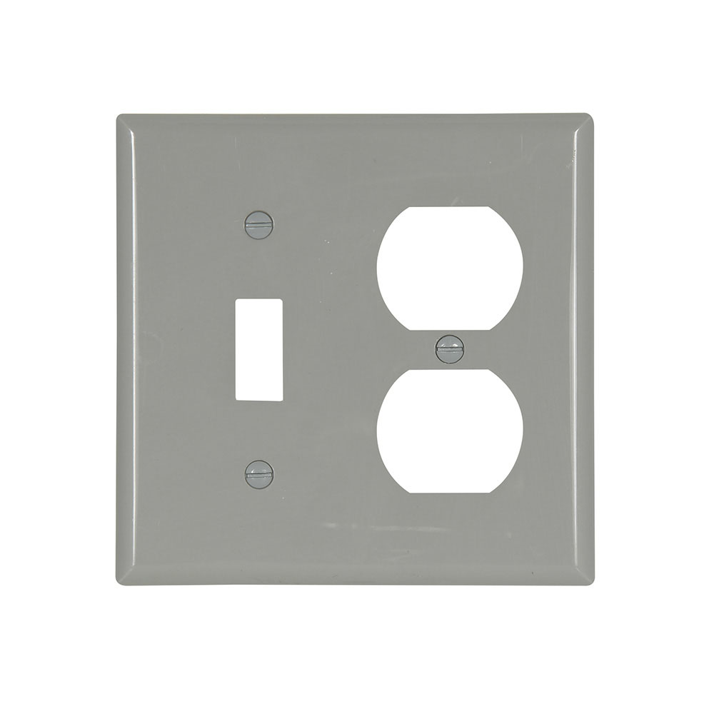 Eaton Combination wallplate, Gray, Toggle, Duplex receptacle Cutout, Nylon, Two- gang, Standard, ED Box