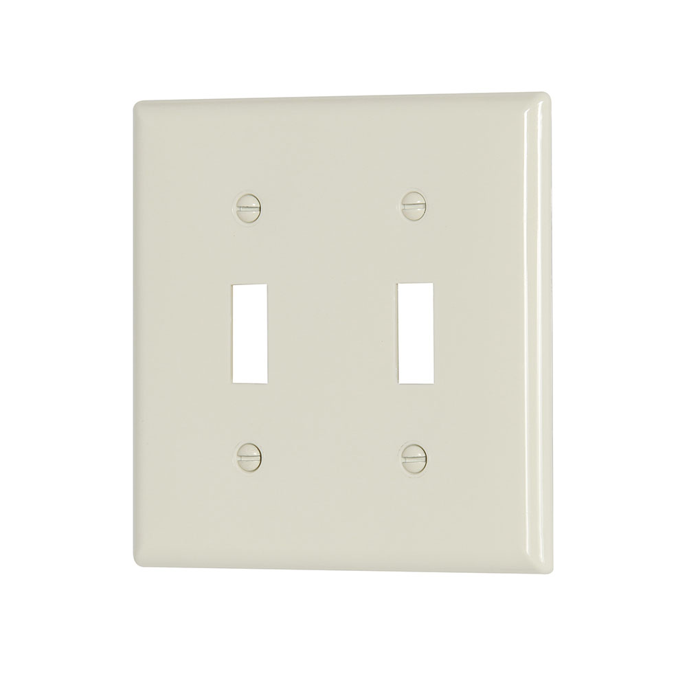 Eaton Toggle wallplate, Lt. Almond, Toggle Cutout, Nylon, Two- gang, Standard