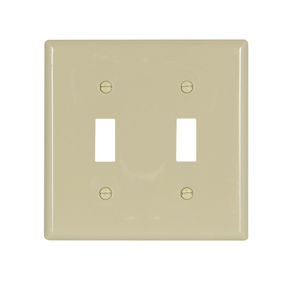 Eaton Toggle wallplate, Ivory, Toggle Cutout, Nylon, Two- gang, Standard, ED Box