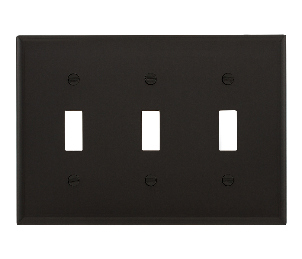 Eaton Toggle wallplate, Black, Toggle Cutout, Nylon, Three- gang, Standard