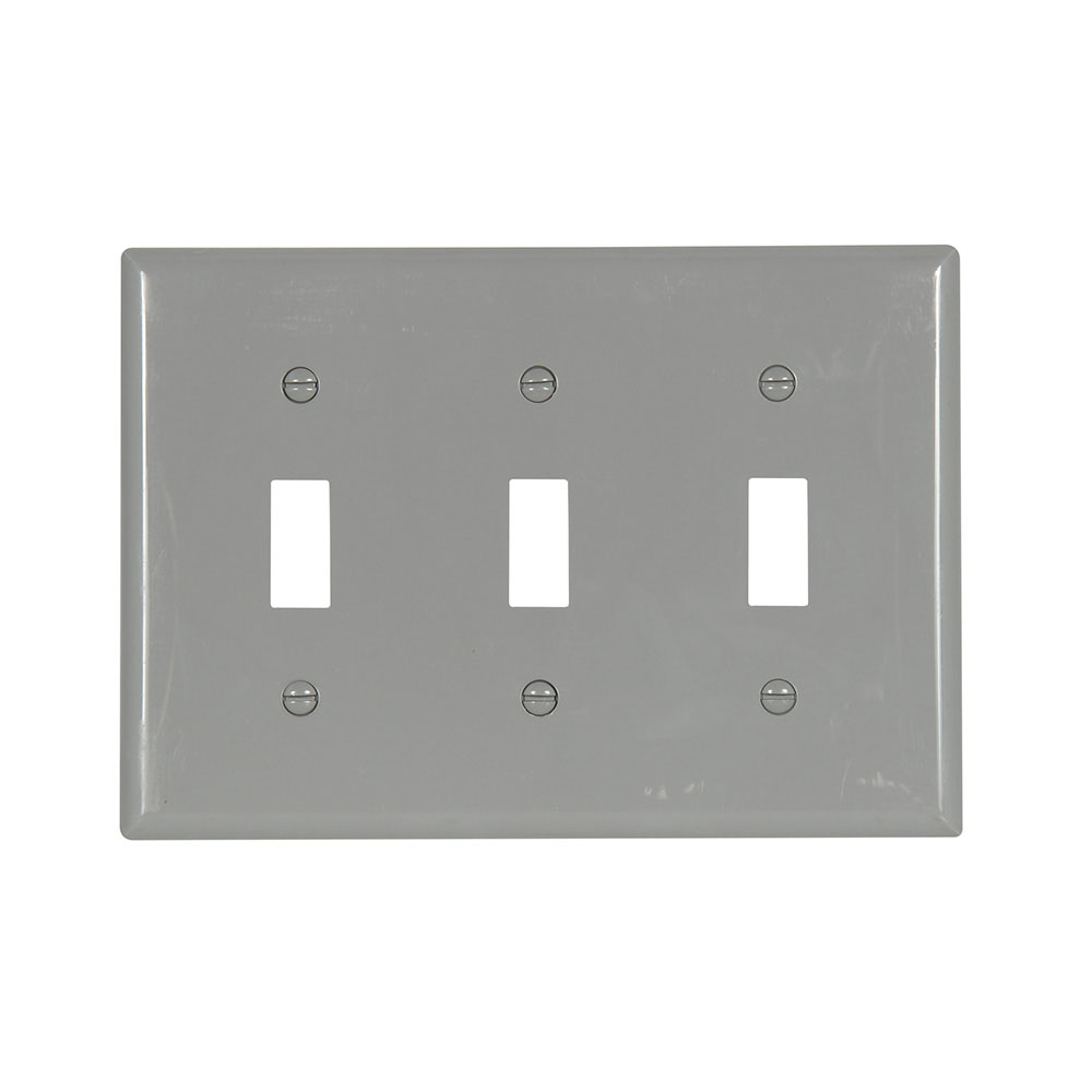 Eaton Toggle wallplate, Gray, Toggle Cutout, Nylon, Three- gang, Standard, ED Box