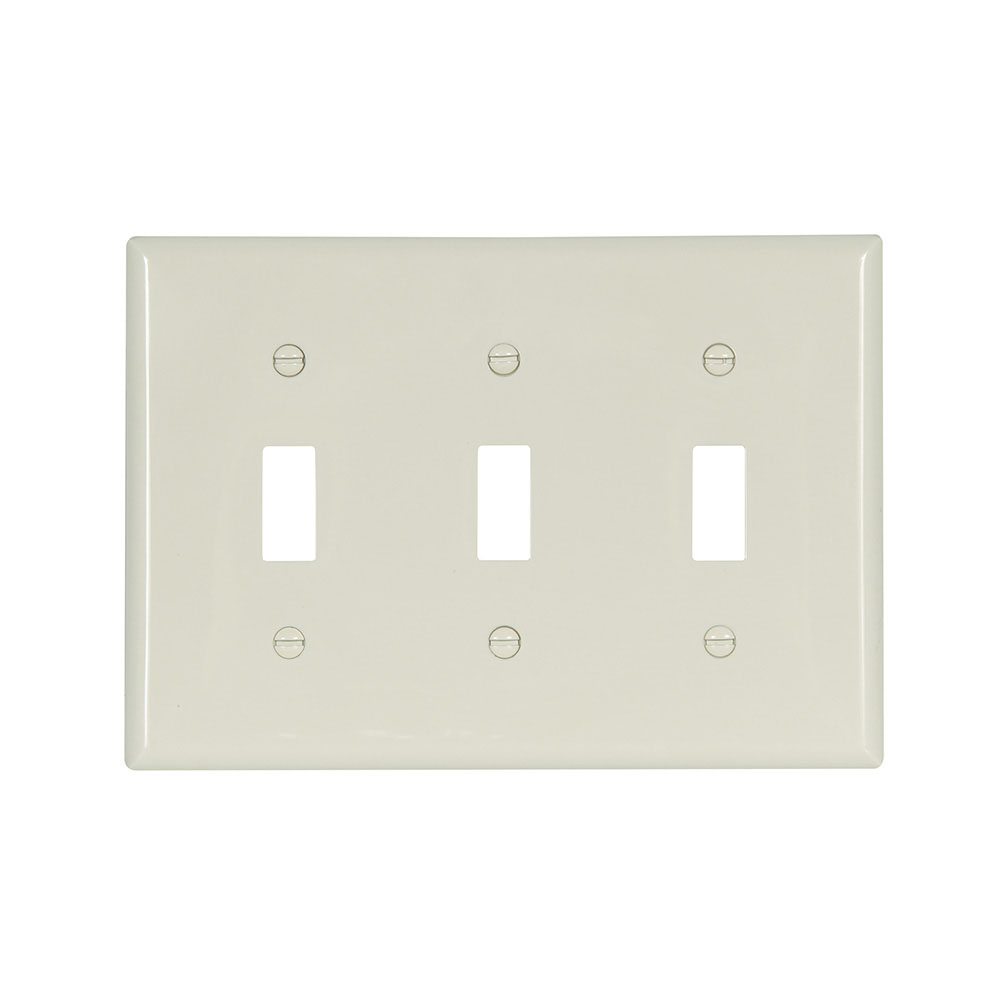 Eaton Toggle wallplate, Lt. Almond, Toggle Cutout, Nylon, Three- gang, Standard