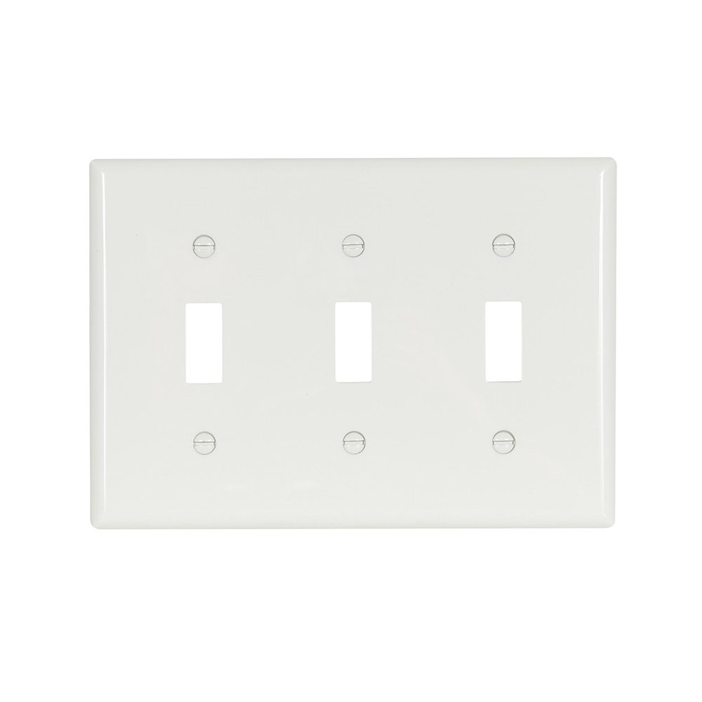Eaton Toggle wallplate, White, Toggle Cutout, Nylon, Three- gang, Standard, ED Box