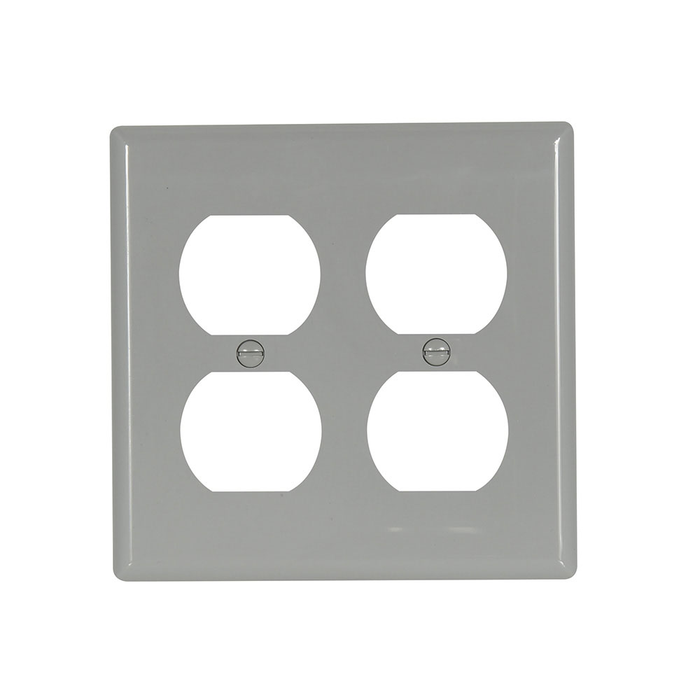 Eaton Duplex receptacle wallplate, Gray, Duplex receptacle Cutout, Nylon, Two- gang, Standard, ED Box