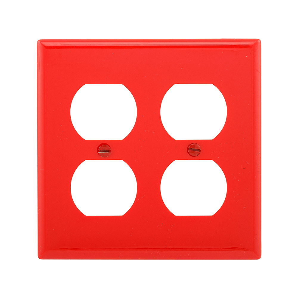 Eaton Duplex receptacle wallplate, Red, Duplex receptacle Cutout, Nylon, Two- gang, Standard, ED Box