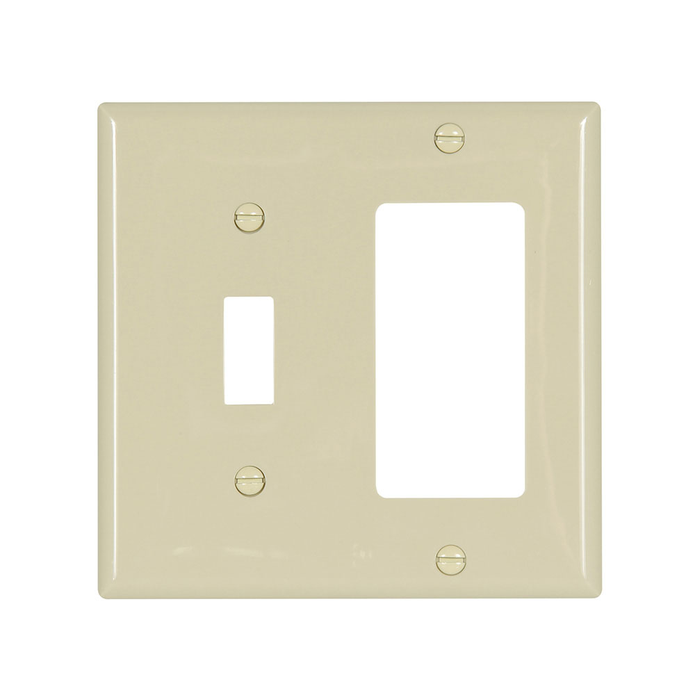 Eaton Combination wallplate, Ivory, Toggle, Decorator Cutout, Nylon, Two- gang, Standard, ED Box