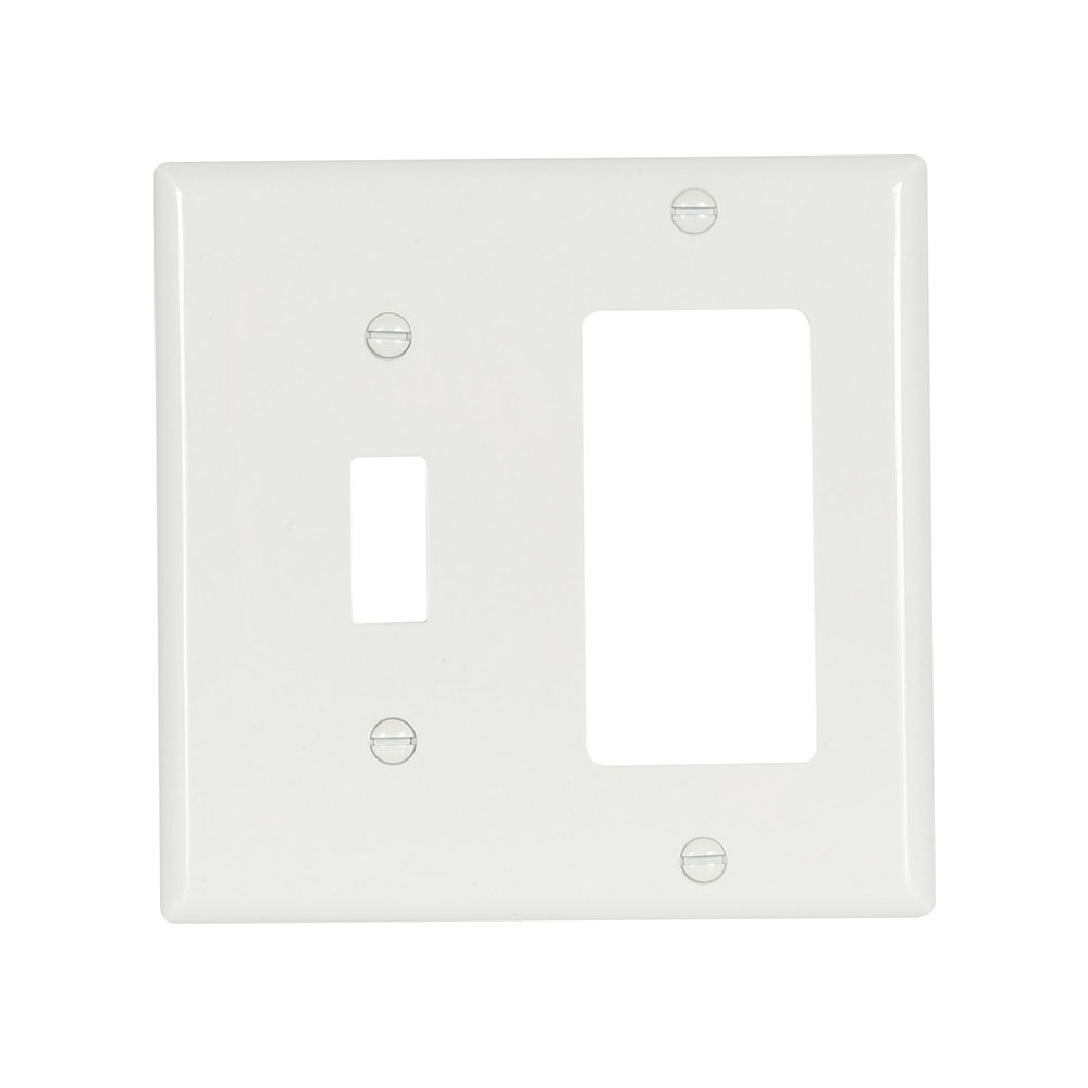 Eaton Combination wallplate, White, Toggle, Decorator Cutout, Nylon, Two- gang, Standard, ED Box