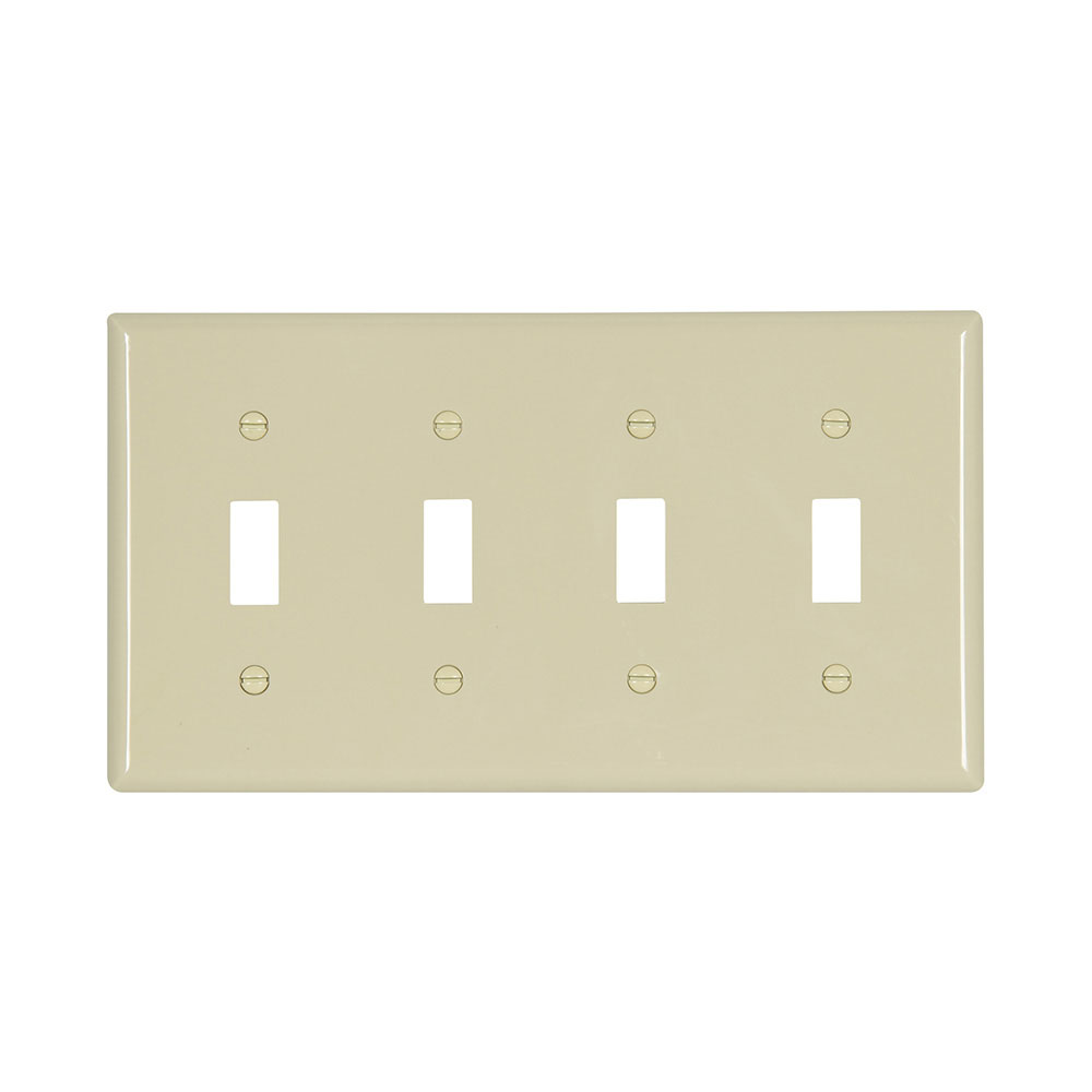Eaton Toggle wallplate, Ivory, Toggle Cutout, Nylon, Four- gang, Standard, ED Box
