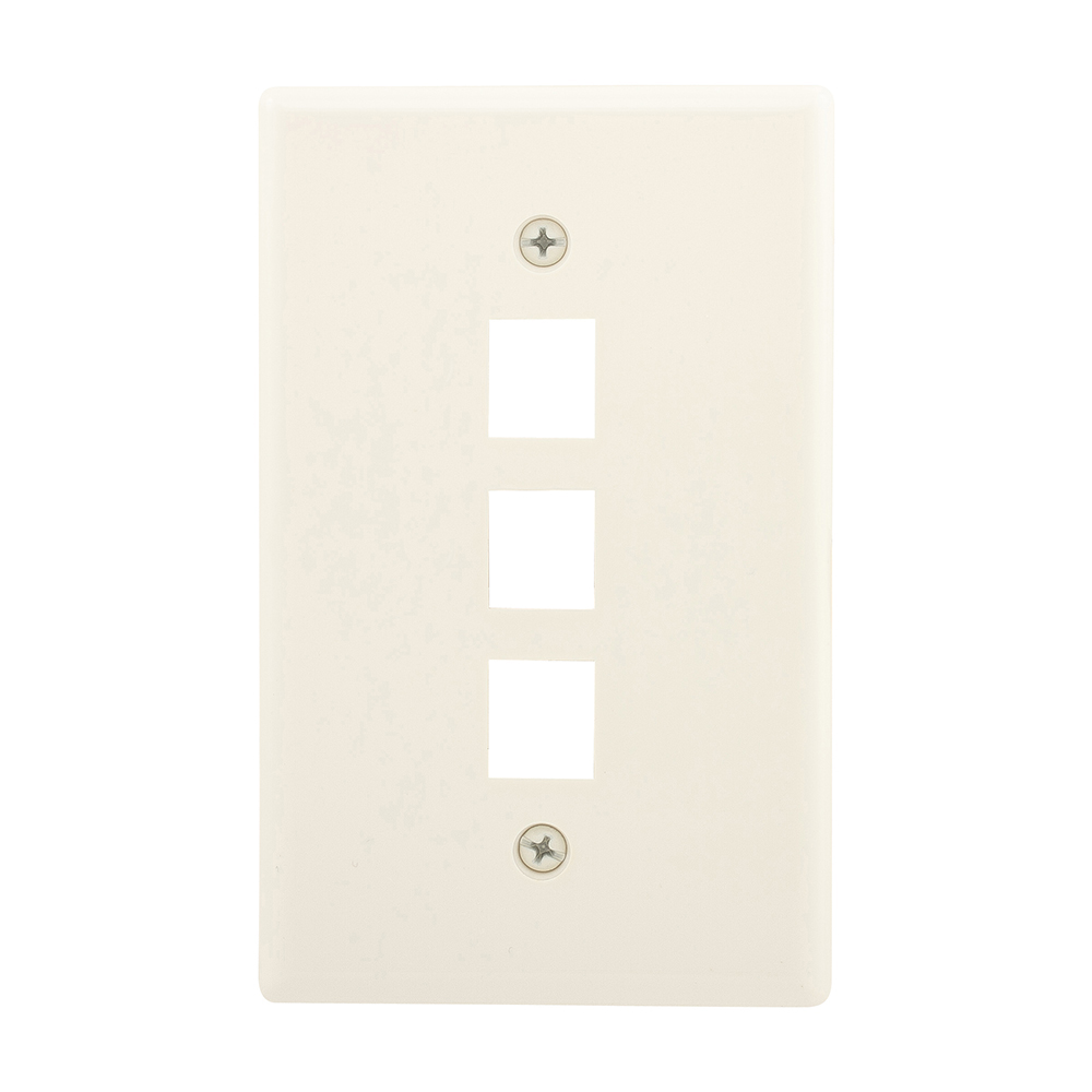 Eaton Modular wallplate, 3 Port Modular, MidSize LA, Application- Commercial and residential communications, Flush Mount, Light almond, Thermoplastic elastomer (TPE), 0° to 40°C, Used with 110 style modular jacks, adapters, inserts