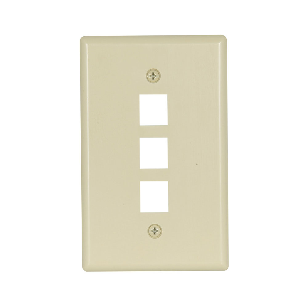 Eaton Modular wallplate, 3 Port Modular, MidSize IV, Application- Commercial and residential communications, Flush Mount, Ivory, Thermoplastic elastomer (TPE), 0° to 40°C, Used with 110 style modular jacks, adapters, inserts