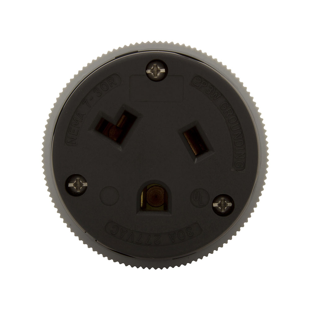 Eaton Arrow Hart extra heavy-duty auto grip connector , #12-4 AWG, 30A, Industrial, 277V, Back wire, Gray and black, Brass, Nylon, 7-30R, Two-pole, three-wire, grounding, Screw, Nylon, Core pack