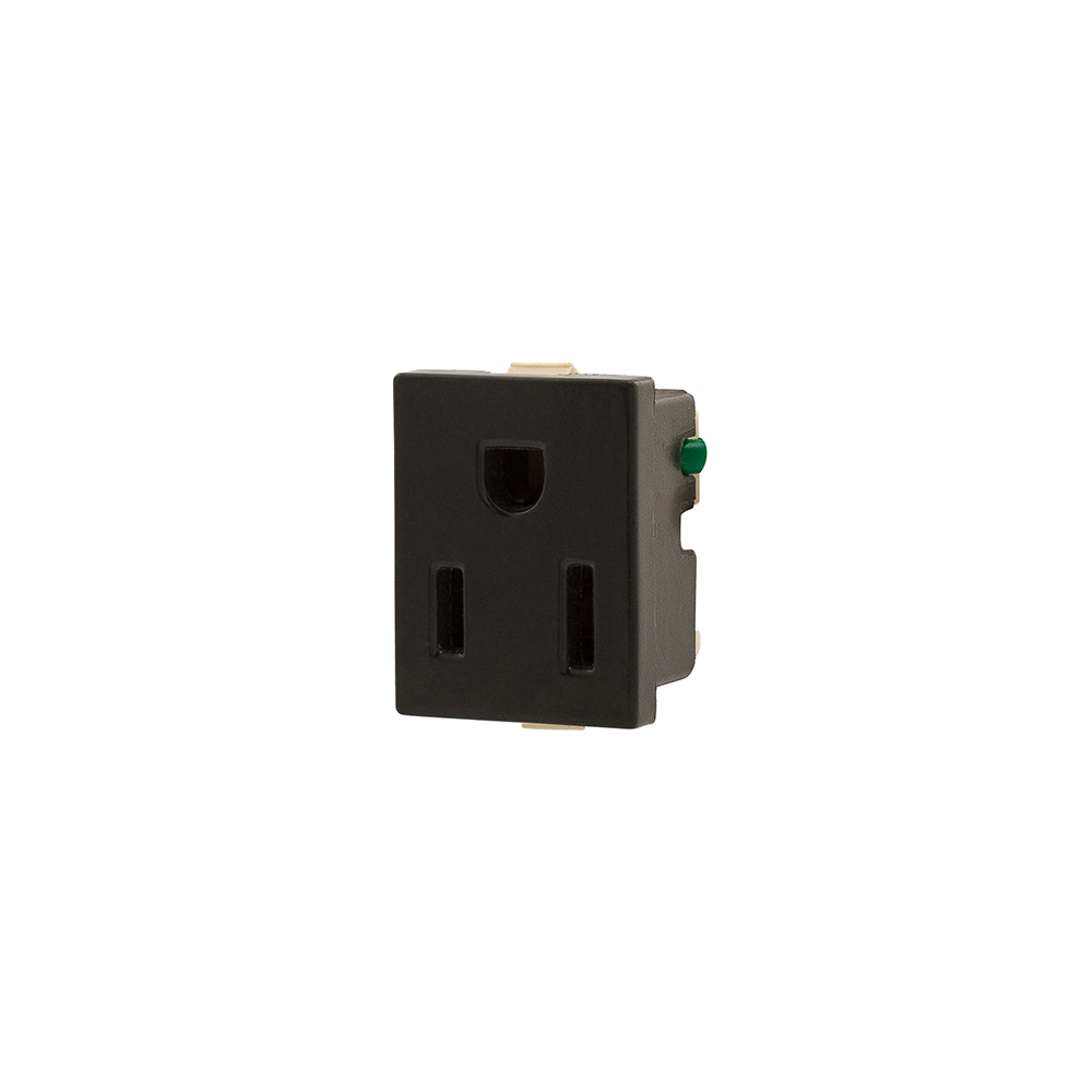 Eaton panel mount/snap-in single receptacle, #14-12 AWG, 15A, Commercial, Snap-in, 125V, Quick Connect, Black, Brass, Thermoset face and Polypropylene base, 5-15R, Single, Quick connect, Thermoplastic