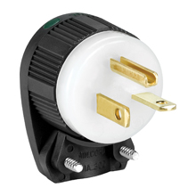 Eaton Arrow Hart safety grip hospital grade straight blade angled plug, #18-12 AWG, 15A, Industrial, 125V, Back wire, Clear, Brass, Nylon, 6-20P, Two-pole, three-wire, grounding, Screw, Thermoplastic, Core pack