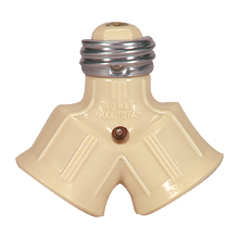 Eaton lampholder socket adapter, One socket to two sockets, Polarized, Keyless switch, 250V, Medium base, Ivory, Thermoplastic, 660W
