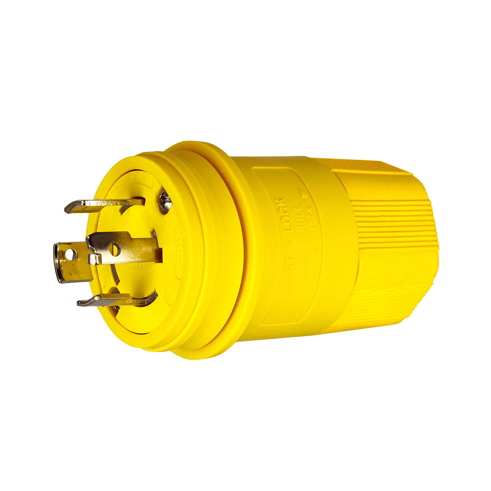 Eaton Arrow Hart watertight locking plug, #18-10 AWG, 20A, Industrial, 120/208V, Back wiring, Yellow, Watertight, Non-NEMA, Four-pole, Four-wire, Santoprene thermoplastic elastomeric