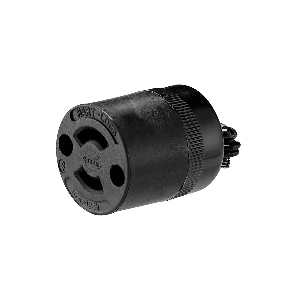 Eaton safety grip locking connector, 15A, Industrial, 125V, Black, Auto grip, ML1, Two-pole, Two-wire, Nylon