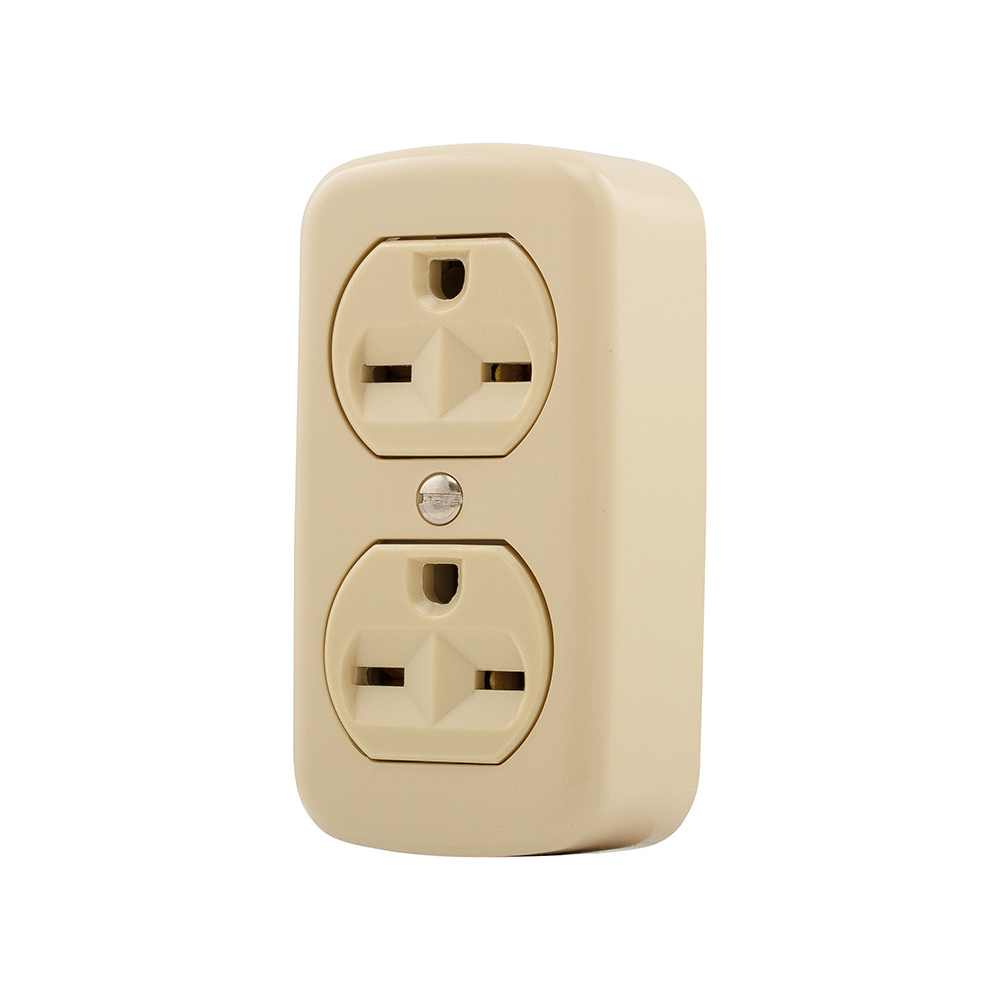 Eaton residential grade duplex receptacle, #14-10 AWG, 15A, Residential, Surface, 250V, Back and side, Ivory, Brass, Thermoplastic, 6-15R, Duplex, Screw, Thermoplastic, ED Box