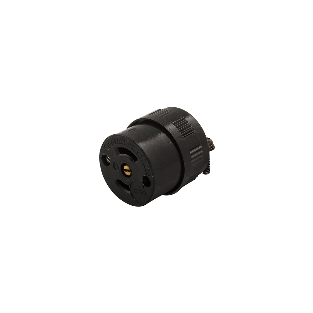 Eaton safety grip locking connector, 15A, Industrial, 125V, Back wiring, Black, Midget, ML2, Two-pole, Three-wire, Glass-filled nylon, 0.28 to 0.42 in