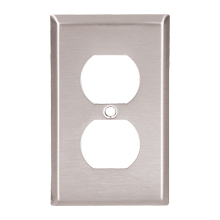 Eaton Duplex receptacle wallplate, Stainless steel, Duplex receptacle Cutout, Stainless steel, Two- gang, Mid-size, ED Box