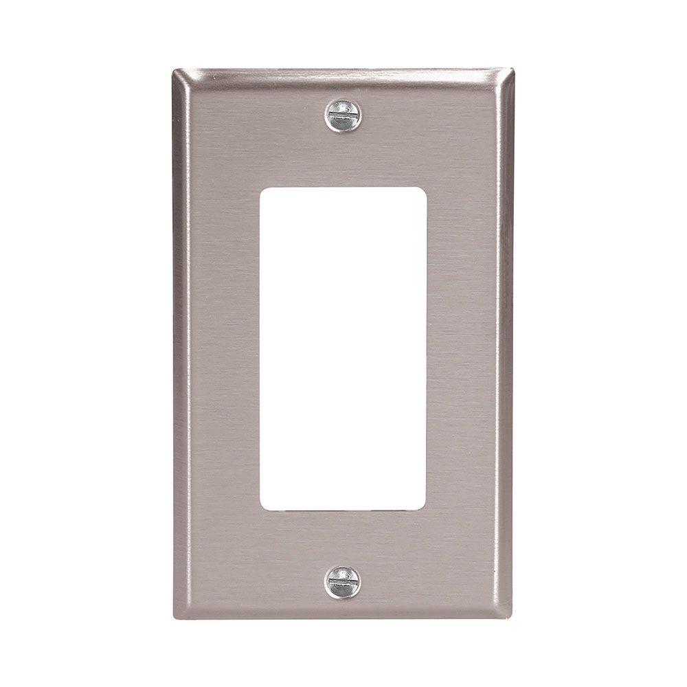 Eaton Decorator / GFCI wallplate, Stainless steel, Decorator Cutout, Stainless steel, Single- gang, Standard, ED Box1