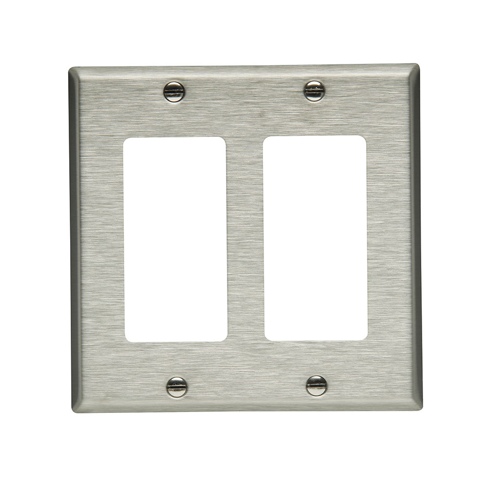 Eaton Decorator / GFCI wallplate, Stainless steel, Decorator Cutout, Stainless steel, Two- gang, Standard, ED Box1