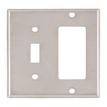 Eaton Combination wallplate, Stainless steel, Toggle, Decorator Cutout, Stainless steel, Two- gang, Mid-size, ED Box