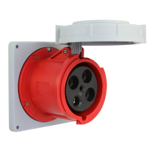 Eaton Arrow Hart pin and sleeve receptacle, IP69K Rated, #4 -1/0 AWG, #12 - #16 AWG (pilot), 100A, 3Ø 480V, Back wire, Red, Nickel plated brass, IP67, Nylon, 3-pole, 4-wire, AHBB100 Back box style, Female, 20 HP, Nylon, 3PH