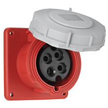 Eaton Arrow Hart pin and sleeve receptacle, IP69K Rated, #10 -#2 AWG, 30A, Extra Heavy-Duty, 480V, Back wire, Red, Nickel plated brass, IP67, IP69K, Nylon, Two-pole, Three-wire, grounding, AHBB30 Back box style, Female, Nylon