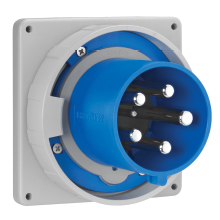 Eaton Arrow Hart pin and sleeve inlet, IP69K Rated, #4 -1/0 AWG, #12 - #16 AWG (pilot), 100A, 125/250V, Back wire, Orange, Nickel plated brass, IP67, Nylon, Three-pole, Four-wire, grounding, AHBB100 Back box style, Male