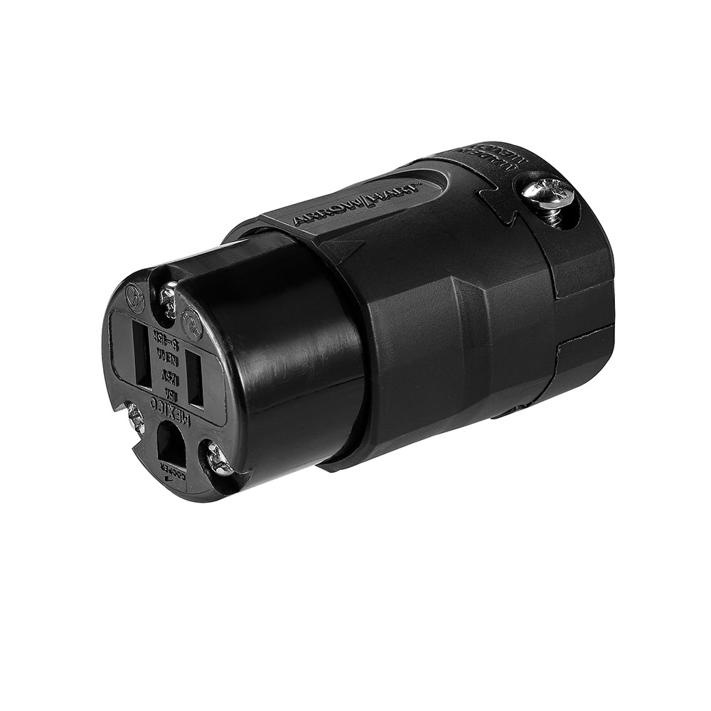 Eaton Arrow Hart ultra grip straight blade connector, #16-12 AWG, 15A, Industrial, 125V, Back wire, Black, Brass, Nylon, 5-15R, Two-pole, three-wire, grounding, Screw, 0.33-0.66