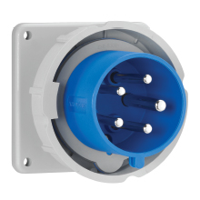 Eaton Arrow Hart pin and sleeve inlet, IP69K Rated, #10 -#2 AWG, 30A, Extra Heavy-Duty, 3Ø 250V, Back wire, Blue, Nickel plated brass, IP67, IP69K, Nylon, Three-pole, 4-wire, grounding, AHBB30 Back box style, Male, 5 HP, 3PH