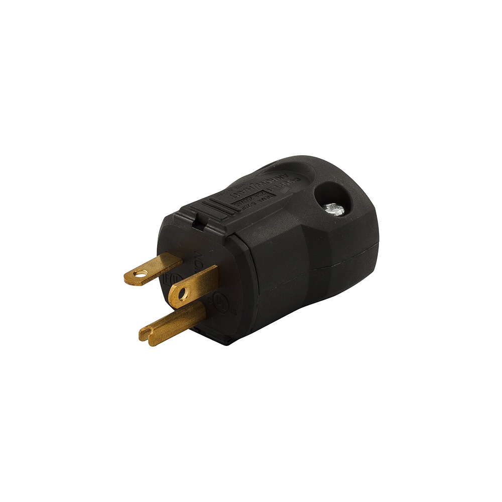 Eaton Arrow Hart quick grip straight blade plug, #18-12 AWG, 20A, Industrial, 250V, Back wire, Black, Brass, Polycarbonate with thermoplastic housing, 5-20P, Two-pole, three-wire, grounding, Screw, 0.33-0.66