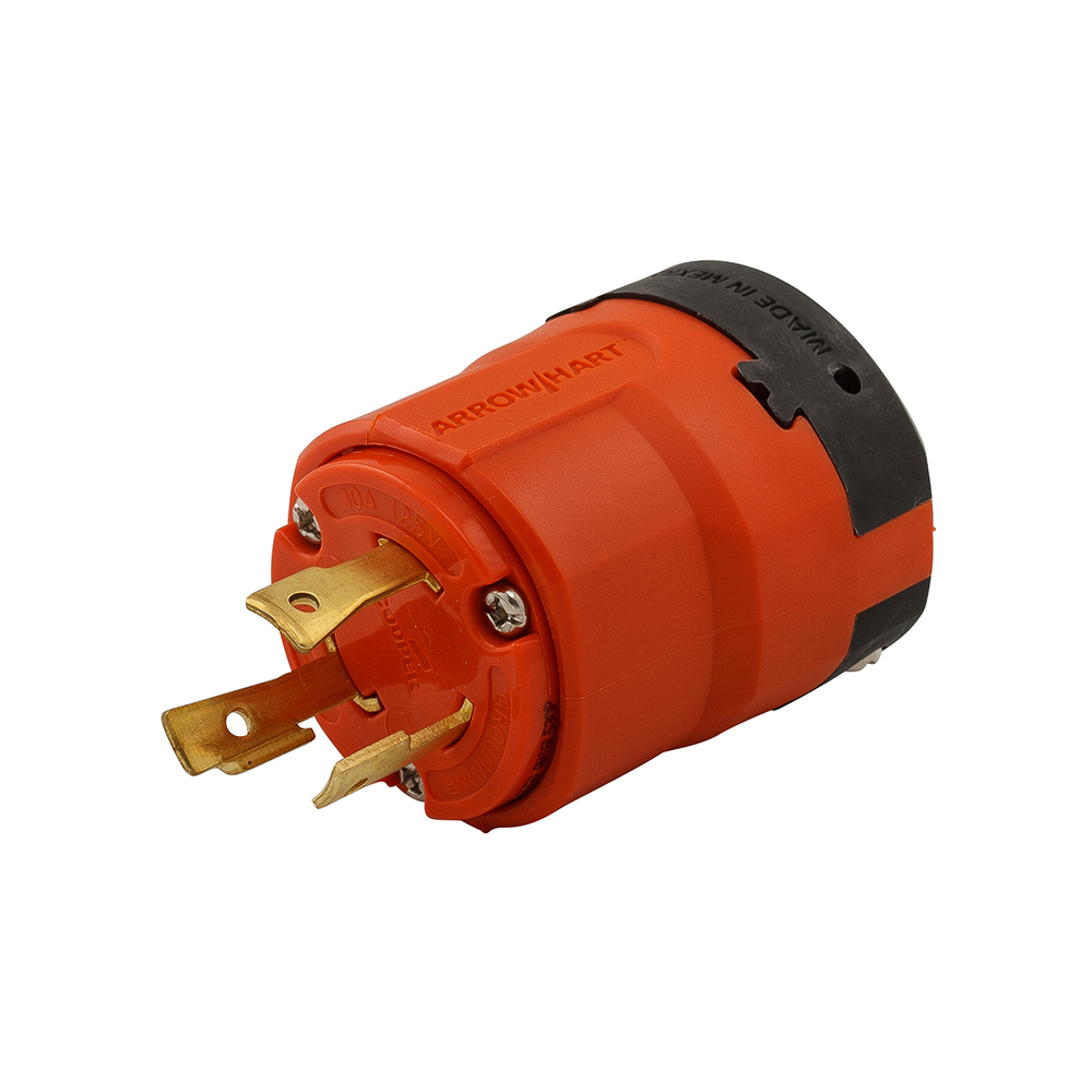 Eaton locking plug, 30A, Industrial, 125V, Orange, Single, L5-30, Two-pole, Three-wire, Glass-filled nylon