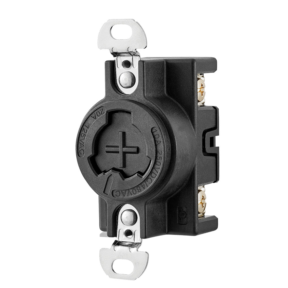 Eaton Arrow Hart receptacle, #10-14 AWG, 20A, 125V, Black, Three-pole, Three-wire