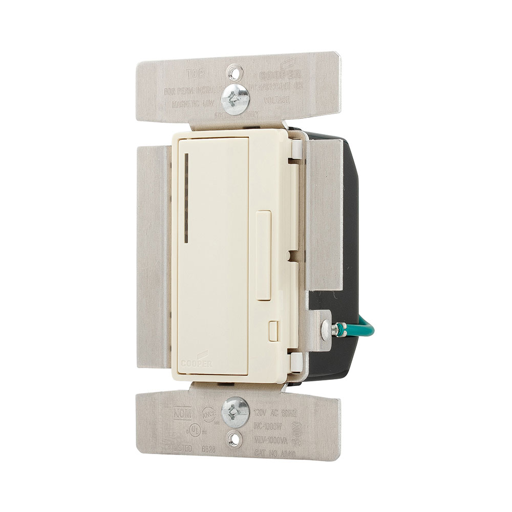 Eaton smart dimmer, Flush mounting, 120V, Wire leads, Maintained closure, Almond, 60 Hz, Incandescent, halogen, magnetic low voltage, Single-pole, multi-location, Polycarbonate, 1000W 706851