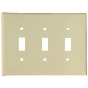 Eaton Toggle wallplate, Ivory, Toggle Cutout, Thermoset, Three- gang, Mid-size, ED Box