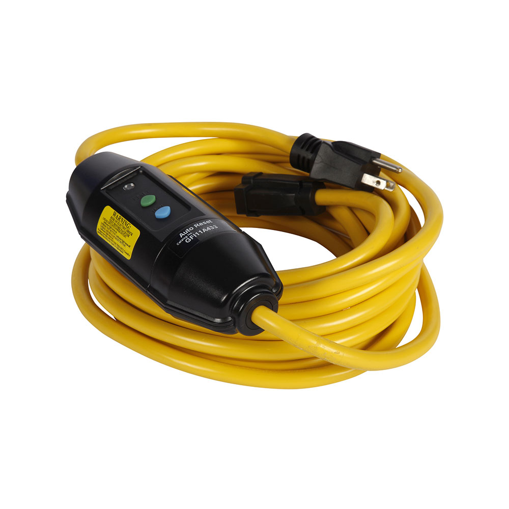 Eaton portable GFCI, Watertight, field wireable 15A, #12 AWG, 25' (7.62m) cord length, Polycarbonate, 5-15, 3R, Single tap plug type, Automatic reset, 120V 669248