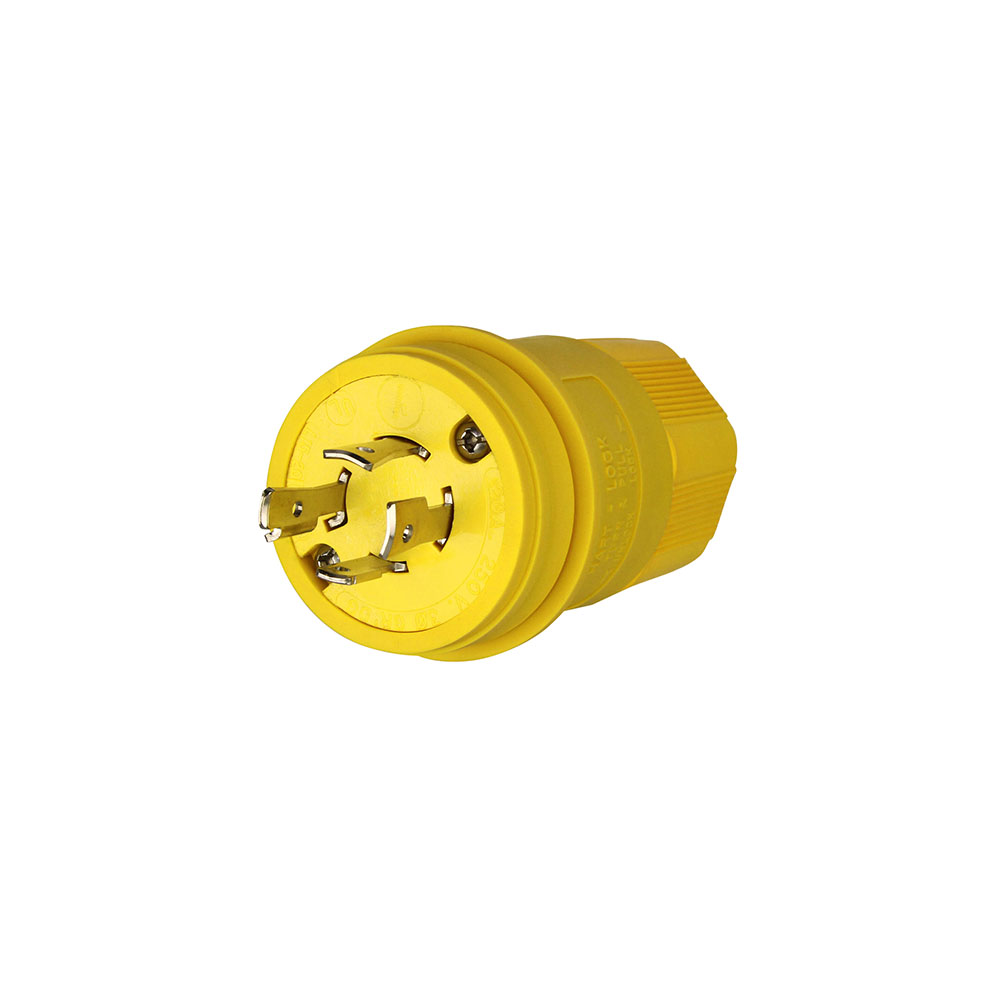 Eaton Arrow Hart watertight locking plug, #18-10 AWG, 20A, Industrial, 250V, Back wiring, Yellow, Steel, Watertight, L15-20, Three-pole, Four-wire, Santoprene, 0.36 to 0.84 in, IP67