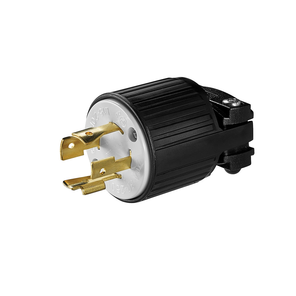 Eaton locking plug, #16-12 AWG, 20A, Industrial, 250V, Back wiring, Black, white, Ultra grip, L15-20, Three-pole, Four-wire, Nylon