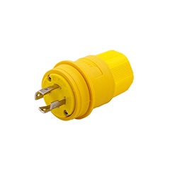 Eaton Arrow Hart watertight locking plug, #18-10 AWG, 30A, Industrial, 480V, Back, Yellow, Steel, Watertight, L16-30, Three-pole, Four-wire, Santoprene, 0.43 to 1.15 in, IP67