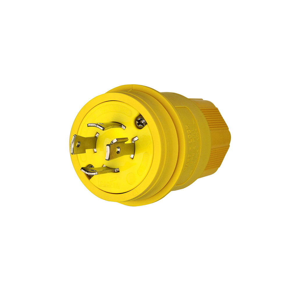 Eaton Arrow Hart watertight locking plug, #18-10 AWG, 30A, Industrial, 600V, Back wiring, Yellow, Steel, Watertight, L17-30, Three-pole, Four-wire, Santoprene, 0.43 to 1.15 in, IP67
