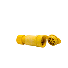Eaton Arrow Hart watertight locking connector, #18-10 AWG, 20A, Industrial, 277/480V, Back wiring, Yellow, Steel, Watertight, L19-20, Four-pole, Four-wire, Santoprene thermoplastic elastomeric, 0.36 to 0.84 in, IP67