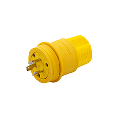 Eaton Arrow Hart watertight locking plug, #18-10 AWG, 20A, Industrial, 125V, Back wiring, Yellow, Steel, Watertight, L5-20, Two-pole, Three-wire, Santoprene, 0.36 to 0.84 in, IP67