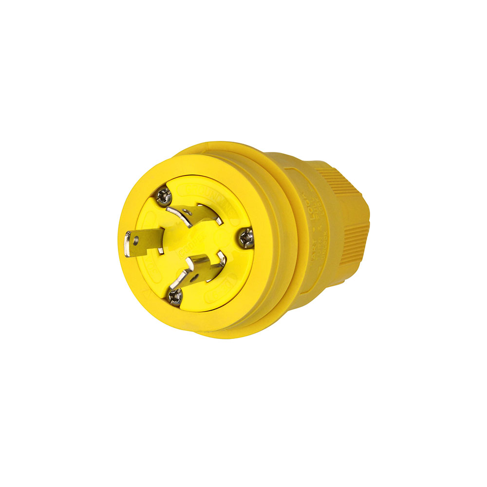 Eaton Arrow Hart watertight locking plug, #18-10 AWG, 30A, Industrial, 250V, Back wiring, Yellow, Steel, Watertight, L6-30, Two-pole, Three-wire, Santoprene, 0.43 to 1.15 in, IP67